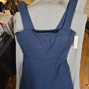 Blue Ribbed Sleeveless Dress